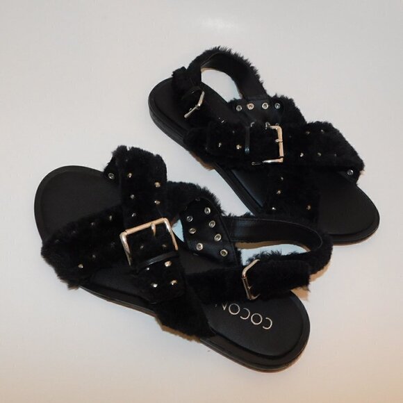 MATISSE COCONUTS Ray Furry Studded Sandals Flat New - Picture 4 of 5